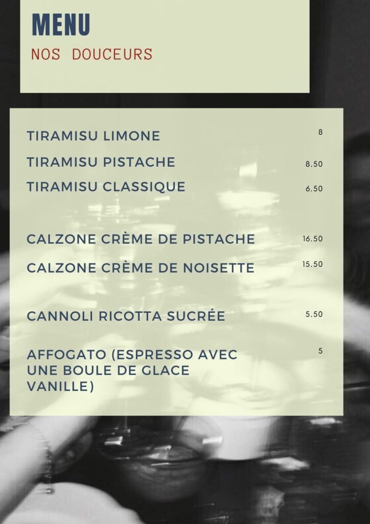 Menu - Biga pizzeria