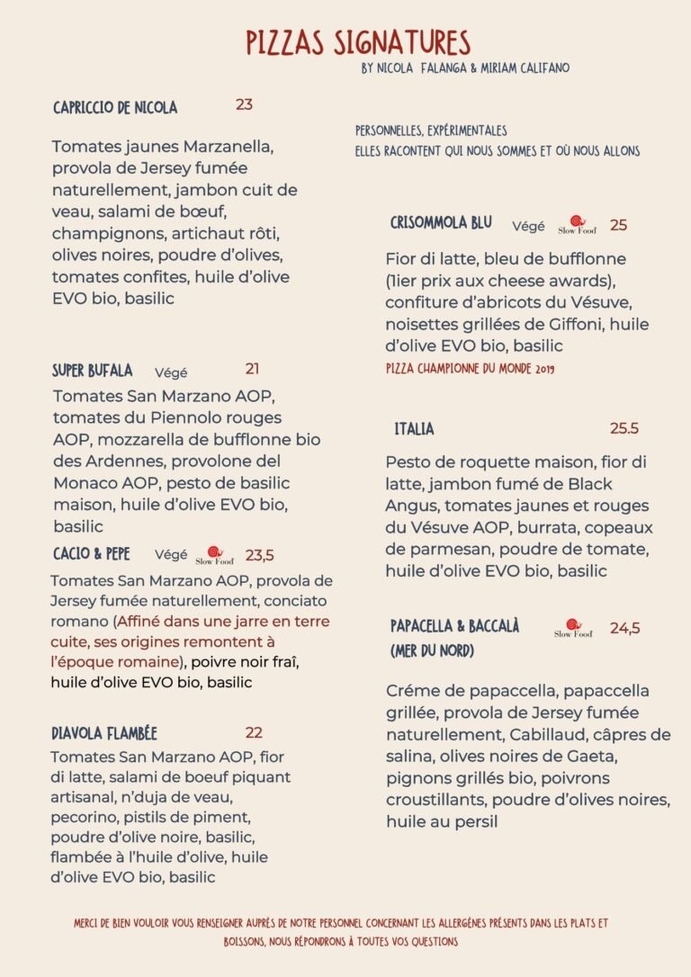 Menu - Biga pizzeria